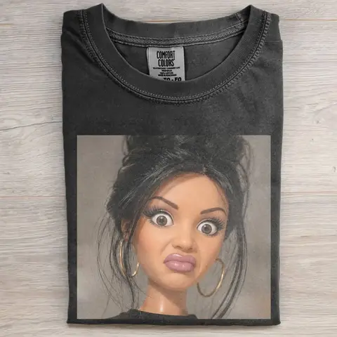 Women's Stank Face Doll Girl Graphic T-Shirt - Unisex Short-Sleeve Round Neck Vintage Oversized Streetwear Top, Funny T-Shirts Meme, Trending Clothes, Summer Apparel, Tops for Women