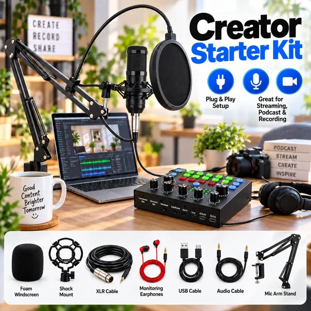 V8S Black Microphone Podcast Bundle, with Cardioid Pickup, V8S Mixer and Complete Accessory Set, for Streaming, Recording, Podcasting, Gaming and Content Creation