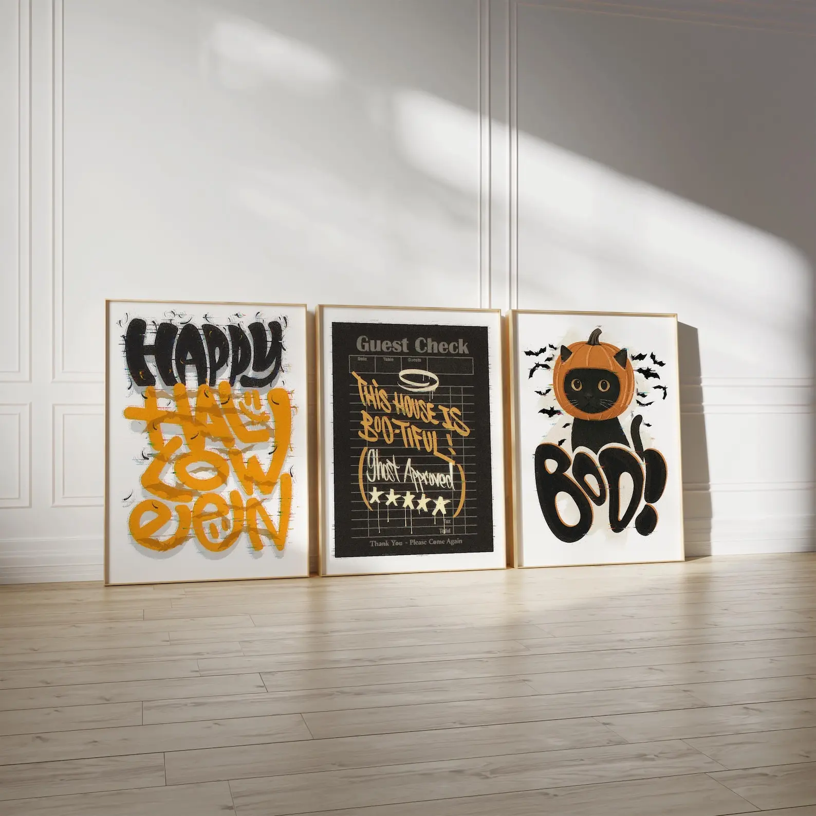 Halloween Poster Set of 3 - Printable Wall Art for Haunted House & Cute Décor