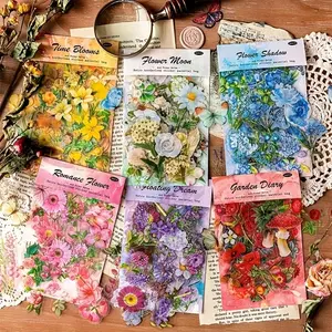 Flower Pattern Sticker, Floral 100pcs/set Durable Waterproof PET Simulation Plant Flower Sticker, Decorative Sticker for Water Bottle & Phone Case & Scrapbook