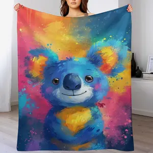 Colorful Watercolor Koala Fleece Throw Blanket, Cute Rainbow Koala Art Blanket, Cozy Animal Lover Throw, Aesthetic Kids & Nursery Home Decor Gift