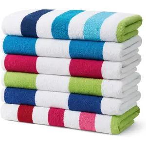 Ben Kaufman Cabana Stripe Beach & Pool Towel - Large Cotton Terry Beach Towel - Soft & Absorbant - Assorted Colors - 30" x 60" - 6 Pack