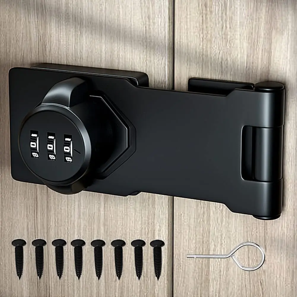 Mechanical Password Rotary Hasp Locks, Door  Slide Latch Lock for Small Doors, Cabinets, Barn Door, Bathroom, Outdoor, Garage, Garden (Black)