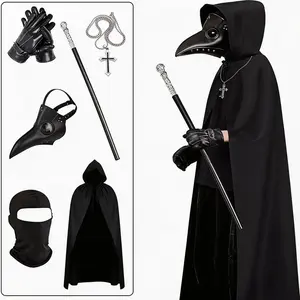 Halloween Plague Doctor Mask Set, Steampunk Horror Costume Props Party Dance Gift Kit, Unisex Children Size (6 Piece)