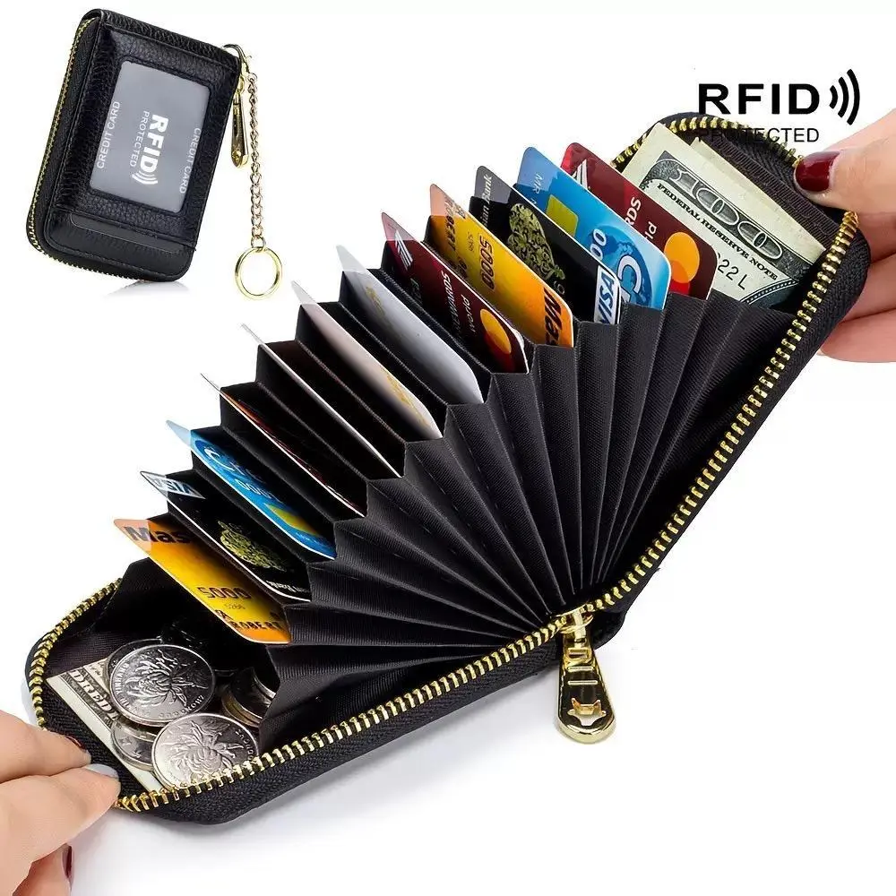 Women's RFID Blocking Zipper Card Holder Wallet - Premium, Secure, Multi-Compartment, Zip-Around Design for Stylish Casual Everyday Use, Credit Card Protector, Rfid Organizer, Full-Zip
