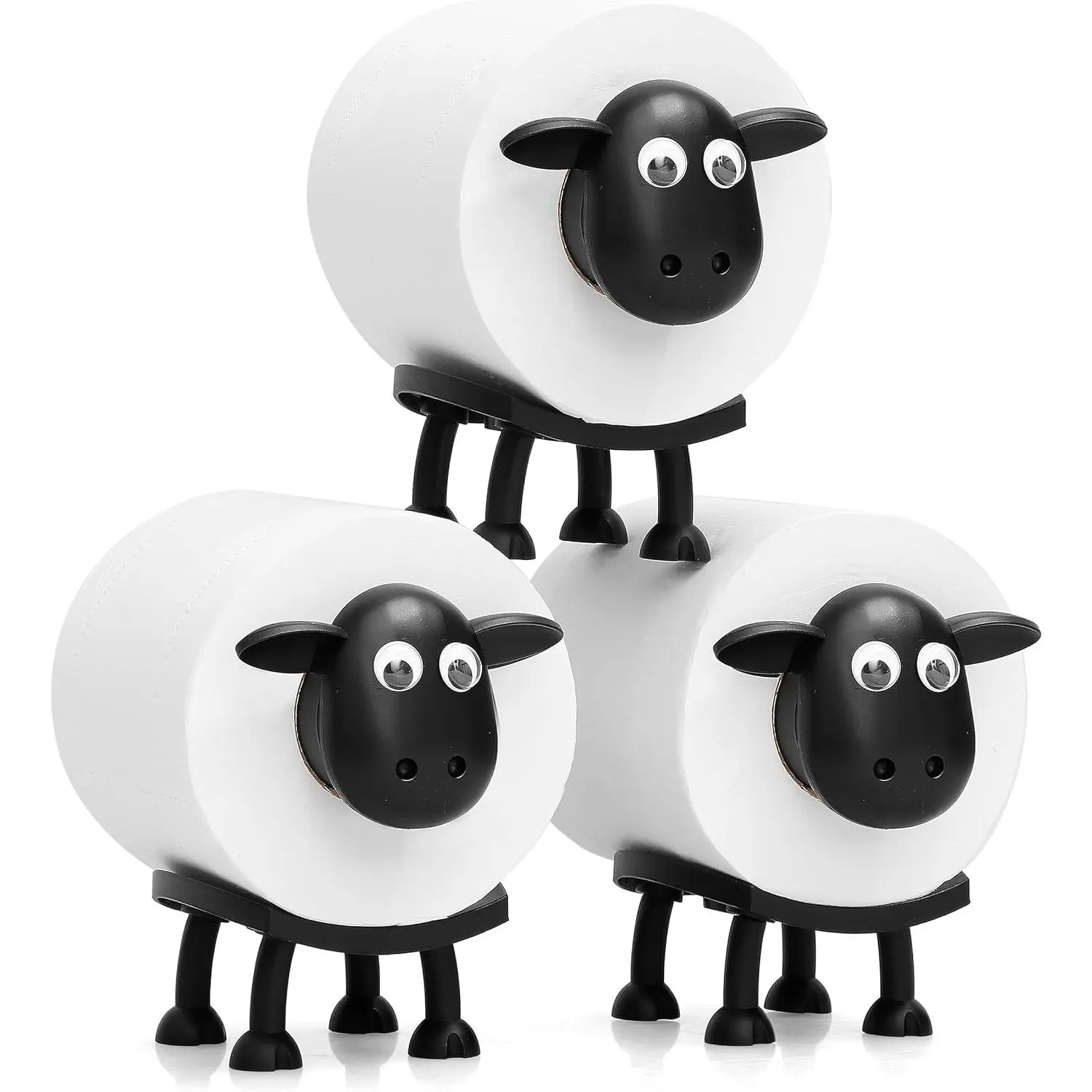 3-Piece Cute Sheep Funny Shape Freestanding Tissue Holder Set - High-Quality 3D Printed Black Bathroom Decor Supplies, Toilet Paper Organizer, Piece Set Holders & Dispensers Home Gadget