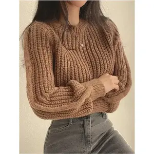 Loose Vintage Harajuku Lantern Long Sleeve Women Sweater Korean Autumn Winter Knitwear Soft Warm Tops Chic Solid Femme Sweater Clothes Womenswear