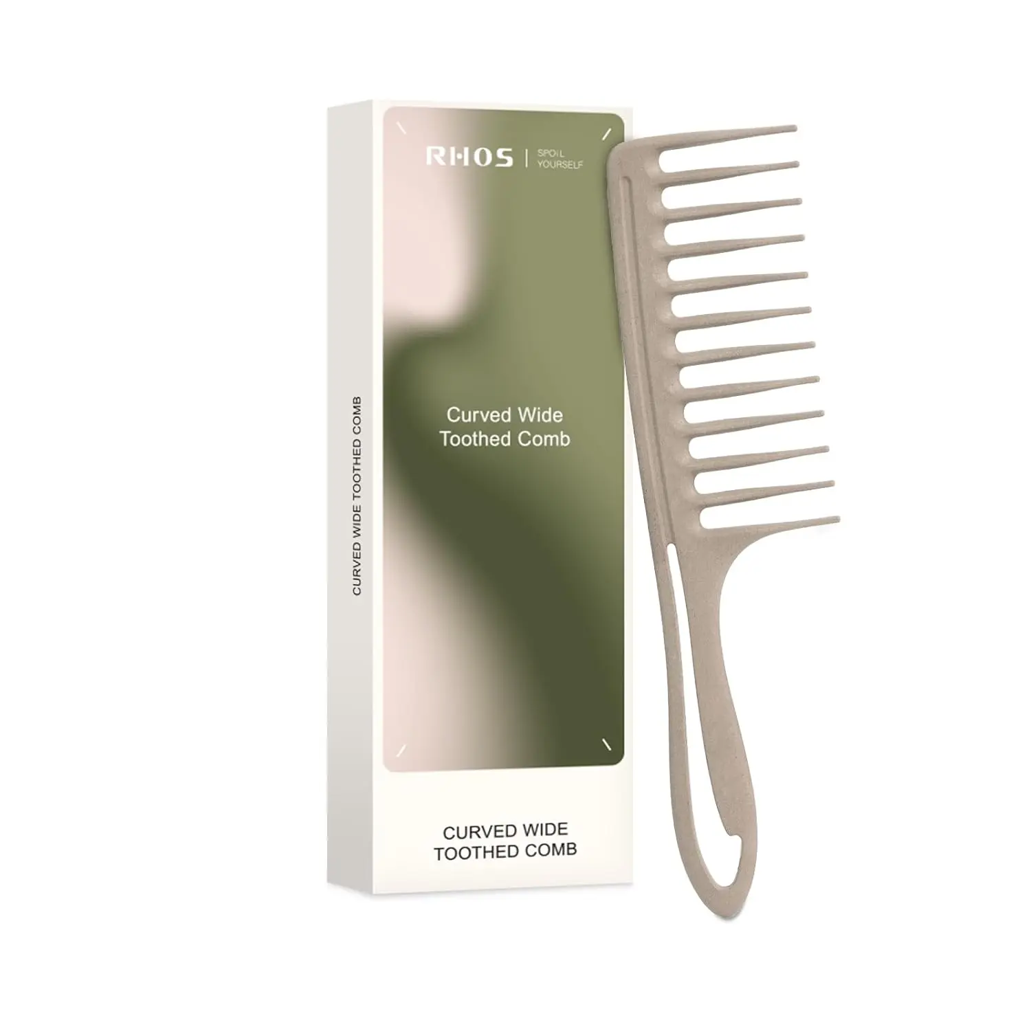 RHOS Tea-Infused Wide Tooth Comb, Wavy Anti-Static Detangler for Thick Curls and Frizz Control, Wet and Dry Shower Use (Light Grey), Bouncy Curls, Anti-Tangle Hair Brushes & Combs, Bioplastic Hair Brushes & Combs