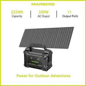 MARBERO 222Wh Solar Generator with 40W Solar Panel Portable Power Station 2 x 200W AC Outlets(300W Surge) 11 Output Ports Built-in Flashlight for Vanlife Camping Emergency High Capacity Battery Usb Rechargeable Battery