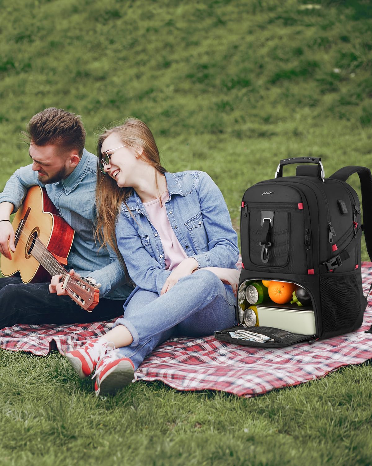 YAMTION Lunch Cooler Backpack for Men Women 45L Large Travel Backpack with Insulated Lunch Box Compartment | Anti-theft Business Rucksack with Luggage Strap