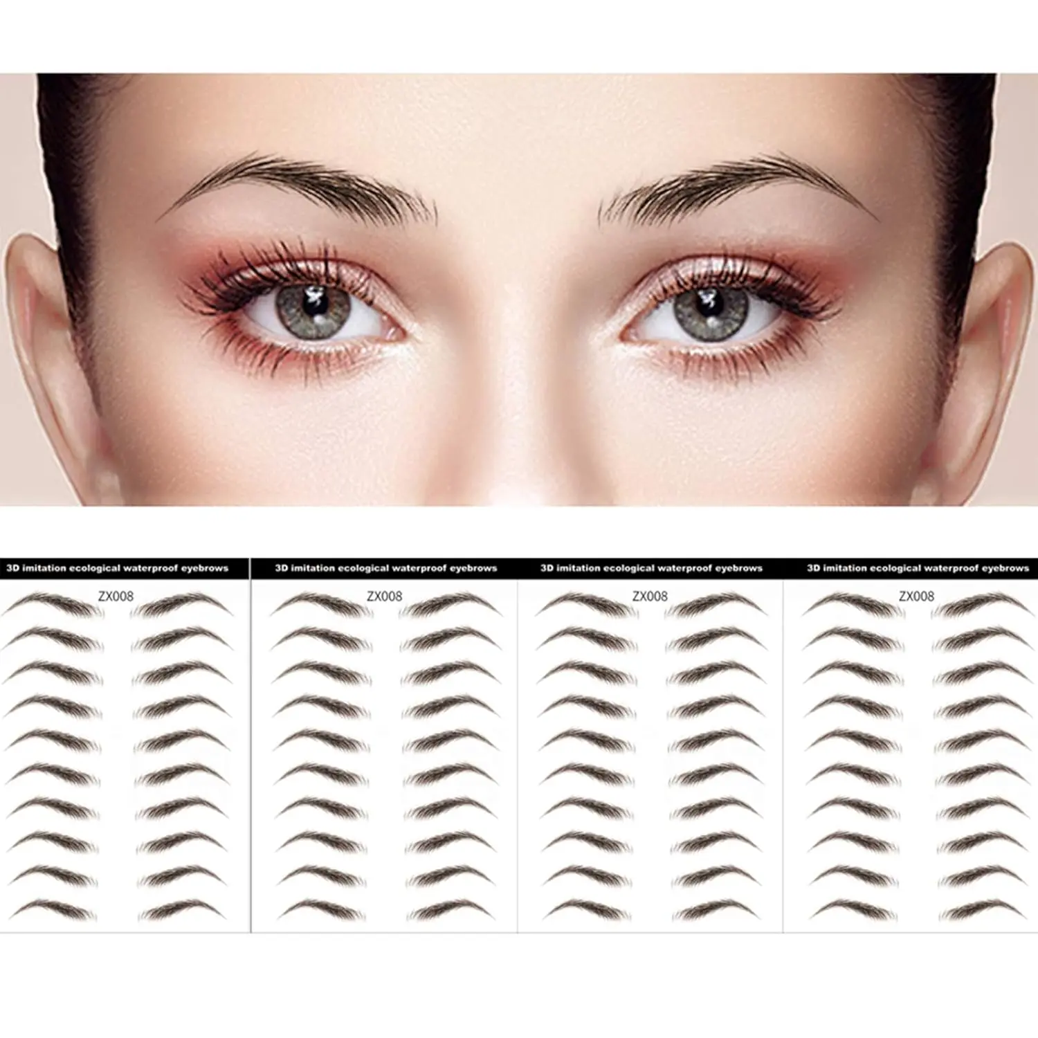 Brown 40 Pairs 4 PC 4D Eyebrow Transfers Stickers, Long Lasting Natural Waterproof Bionic Eyebrow Water Transfer Tattoo Eyebrow Sticker For Woman Man Makeup Tool(#ZX-008)