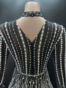 Moonlight Muse Long Sleeve Super Stretchy Top with Pearl Detailing and Long Sleeves