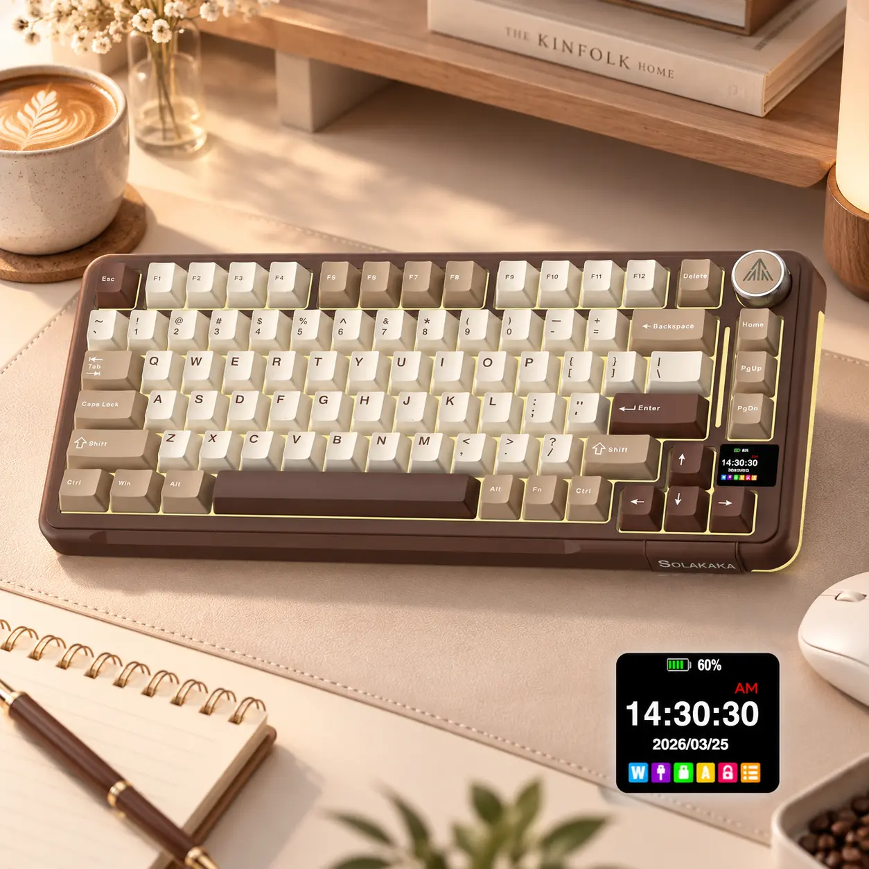 Solakaka A75 Pro Wireless Mechanical Keyboard,Tri-mode 2.4G,BT 5.0,USB-C,Control knob,   Pre-Linear Switch RGB Backlit Gaming Keyboard,Designed for PC,Mac,Linux,Hot-swappable, Creamy keyboard