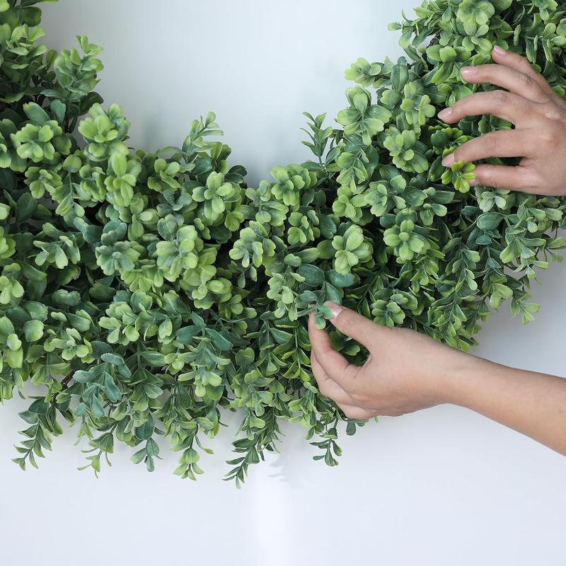 32'' Large Boxwood Wreath for Front Door, Porch, Window- Artificial Boxwood Leaves Greenery Outdoor Wreath for Home, Farmhouse Wall Decor- Spring, Summer, Fall, All Seasons (Green)