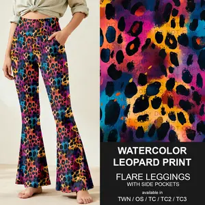 B259 - Preorder Watercolor Leopard Print Flare Leggings (Closes 11/07. ETA: mid Jan.)