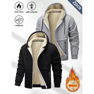 Men's Winter Sports Hoodie 2PCS Sherpa Wool Lining Warm, Thick, Cold resistant, Windproof Full Zipper Jacket, Suitable for Daily Outdoor Use GiftRAIMENTRY