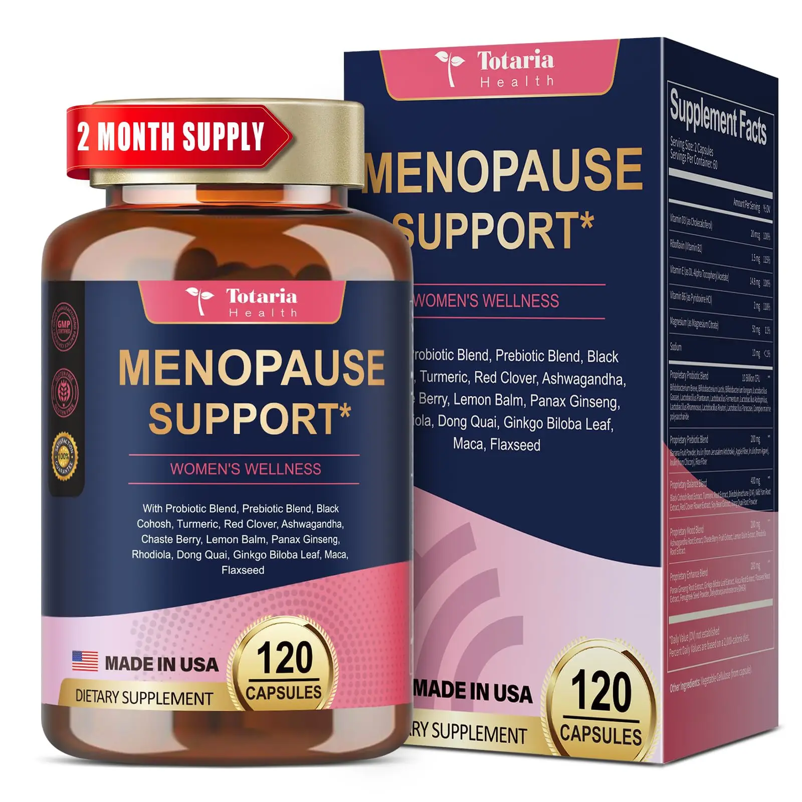 Totaria 40-in-1 Menopause Supplements for Women, Multibenefit & Complete Black Cohosh for Hot Flashes, Night Sweats & Hormone Balance, w/ Probiotics,