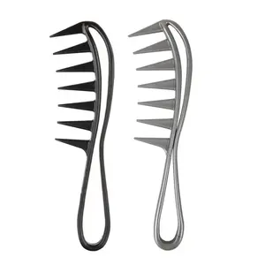2Pcs Wide Tooth Comb for Curly, Wavy, Wet & Thick Hair – Detangling Large Shark Teeth Comb for Long Hair, Wigs & Extensions – Anti-Static Styling Comb for Women Men Kids (Black, Grey)