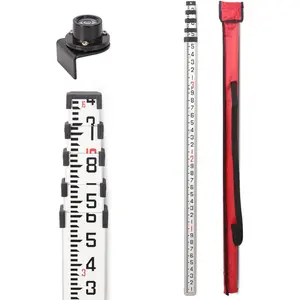 Aluminum Grade Rod 16Foot-10th, 5 Sections Dual Sided Telescoping Leveling Rod with Bubble Level and Carrying Case
