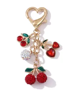 Elegant Pearl Heart Rhinestone Cherry Alloy Keychain, Creative Trendy Bag Charm, Perfect Gift for Friends and Family, Keychain for Bags, Trendy Cute Keychain