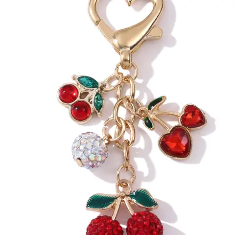 Mother's Day Gift Elegant Pearl Heart Rhinestone Cherry Alloy Keychain, Creative Trendy Bag Charm, Perfect Gift for Friends and Family, Keychain for Bags, Trendy Cute Keychain, Heart Design Keychain, Heart Keychains
