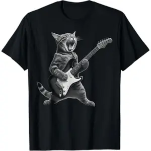 [100% Cotton] Cat Playing Guitar Rock Star Rock and Roll For Men Women Kid T-Shirt