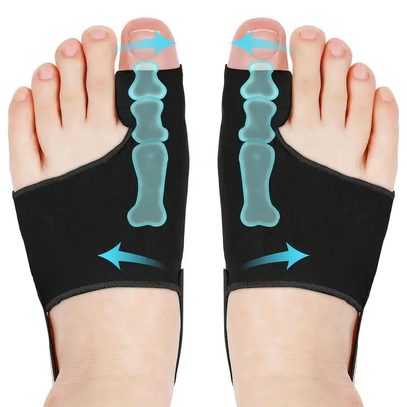 Bunion Corrector & Big Toe Straightener for Hallux Valgus Pain Relief, Adjustable Breathable Orthopedic Splint Brace for Hammer Toe, Day & Night Support for Women and Men, 1 Pair Black