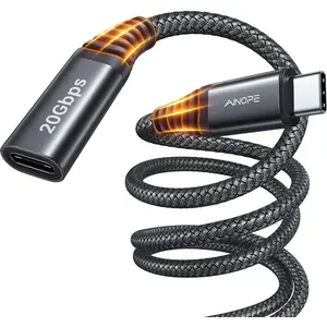 USB C Extension Cable, 20Gbps/USB3.2 Fast Transfer USB Type C Extender 1240W Charging Compatible with iPhone 16 pro max/PSVR2/USB C Hub/MacBook Air M2 Pro/iPad/Magsafe Charger,6.6FT,Black