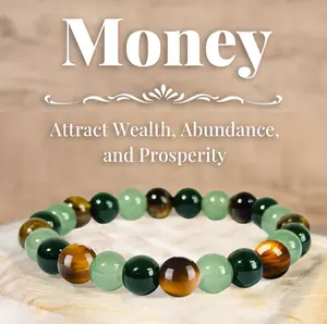 GEMRICH wealth bracelet featuring natural Dongling jade, green quartz, and tiger’s eye—a lucky bracelet that attracts wealth, prosperity, and abundance; a blue friendship beaded protective bracelet, ideal for gifting.