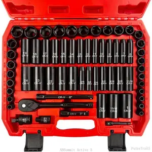 64 count 3/8" Socket Set,Drive Impact Socket Set, SAE/Metric, Deep & Shallow, Cr-V Steel, 6 Point with Adapters, 72T Ratchet Handle, Extension BarsBit Adapter6-24mm5/16-1 inchPulseTrail5ABSummit Active