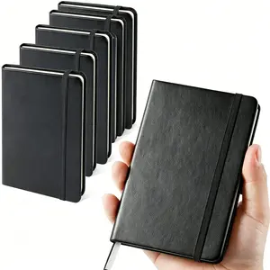 5 Pack Pocket Notebook Journal, Hardcover Small Mini Notebooks for Work, 3.7" x 5.7" A6 Notebook College Ruled with Premium Thick Lined Paper, Black Leather