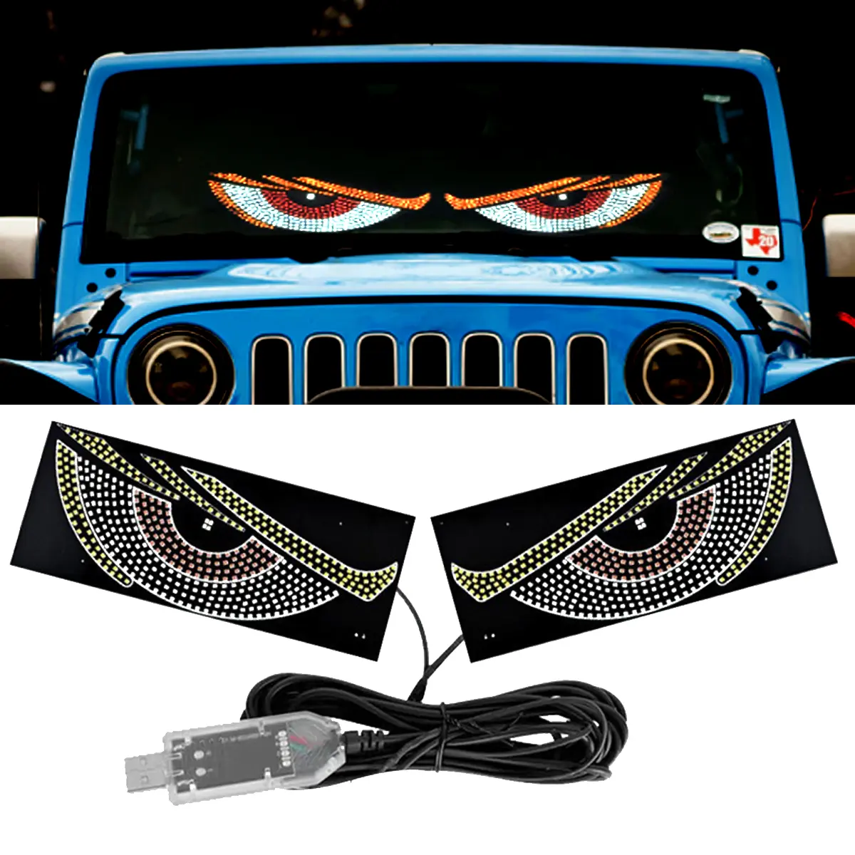 evil Eyes LED Light for Car Windshield – USB Plug & Play Demon Eye