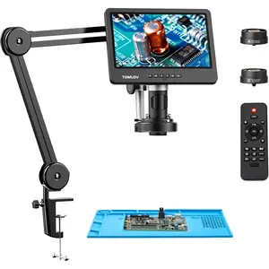 TOMLOV DM602 Flex Digital Soldering Microscope 2000x, Flexible Arm, 10.1" HDMI Microscope with 3 Lens, Coin Microscope with Ring Light, Adults LCD Video Microscope, Electronic Repair Mat Included,64GB