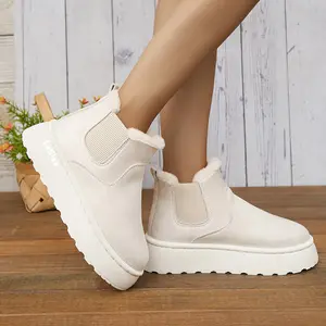 Women's Platform Cute Ankle Boots Warm Fluffy Fuzzy Lining Slip On Water Resistant Winter Snow Boot Shoes for Ladies Gift