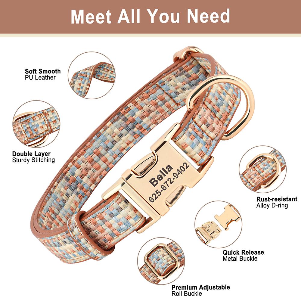 Personalized Leather Dog Collar With Bowknot