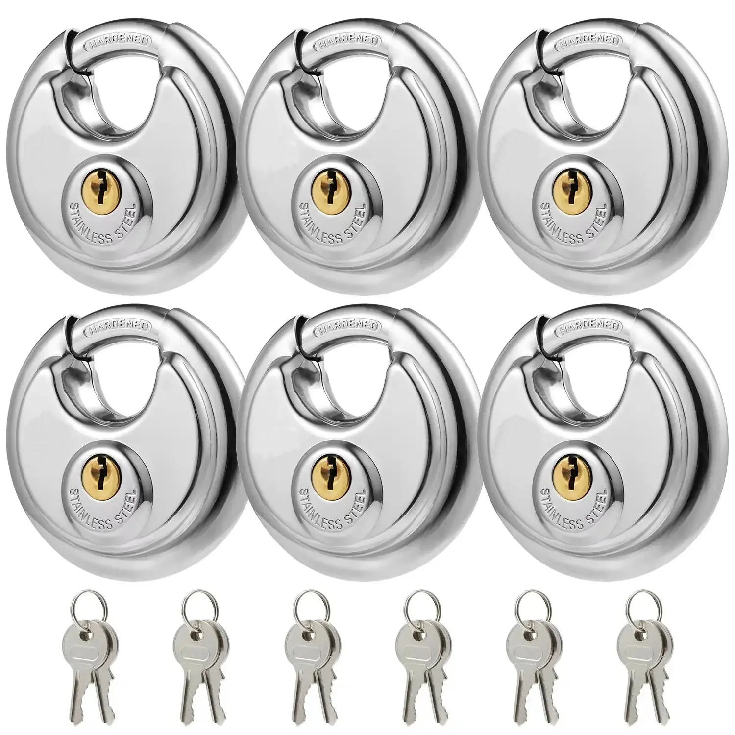 Disc Lock for Storage Unit 60mm, Sturdy Lock, Secure Lock, Stainless Steel Keyed Padlock with Keys, Outdoor Waterproof Storage Lock with Versatile Use for Locker, Shed, Gate, Fence, Home, Stainless Steel Locks