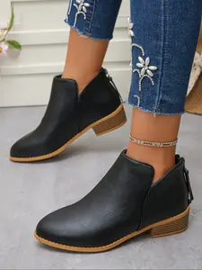 Women's Faux Fur Classic Boots with Side Zipper, Elegant Fashion Shoes for Daily Wear & Special Occasions, Unique Design, Footwear
