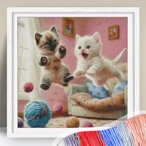 Cat Pattern Cross Stitch Kit, 11CT Cross Stitch Printed Canvas, DIY Cross Stitch Kit for Beginner, Cross Stitch Kit for Gift