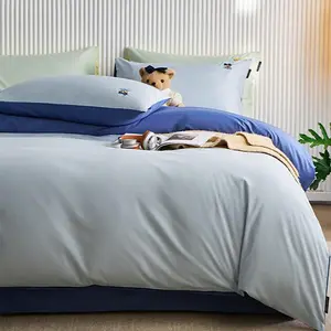 Teenie Weenie 40S Pure Cotton Bedding Set - Salt Breeze Collection, Deep Blue & Light Blue, 1.8m Bed Sheet 4-Piece Duvet Cover Set (200x230cm)