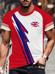 Men's short-sleeved T-shirt featuring a Union Jack design. Made of lightweight and breathable fabric, it's an ideal choice for summer and a perfect match for a casual street style.