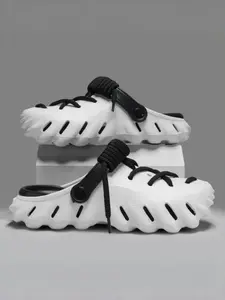 Men's Lace-Up Mule Shoes, Wave Sole + Breathable Design, Perfect for Streetwear & Summer Outing, Trendy and Versatile Footwear