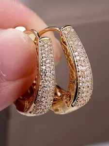 Fashion Rhinestone Decor Clip High Quality Earrings U-shape Geometric Unique Design Earrings for Women & Man, Delicate Jewelry Perfect for Engagement Weddings, Daily Wear Mother's Day Gift Unisex Earrings