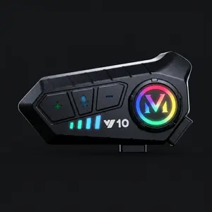 Motor Y10 Motorcycle Bluetooth Headset, 32-Hour Ultra-Long Talk Time, Aura RGB Lighting, 1000mAh Monster Battery, BT 5.3, IP6 Waterproof, Dual-Phone Connection, Split-Mount Helmet Speakers for Daily Commuters