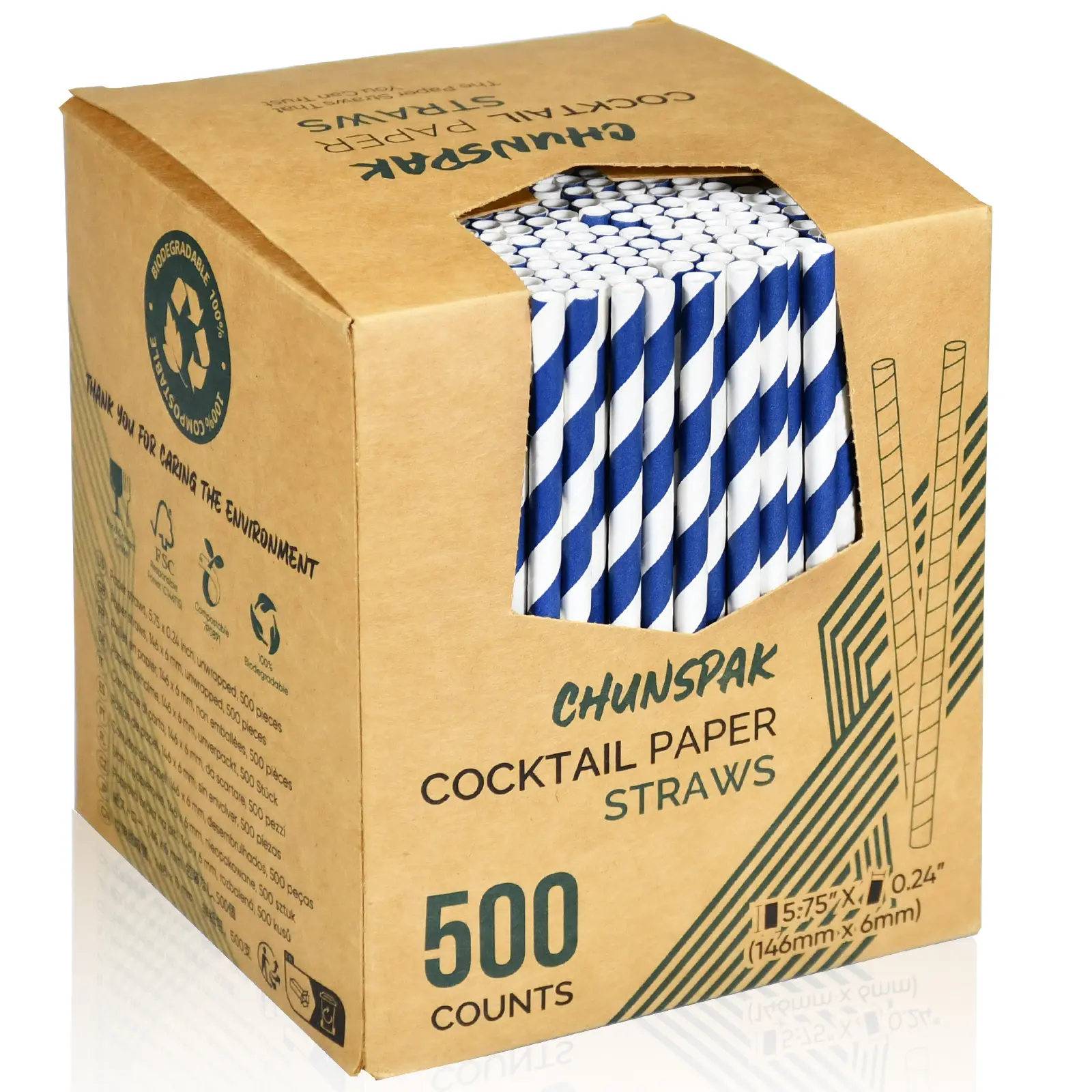 5.75 inch Navy Blue Short Paper Cocktail Straws & Stirrer Sticks 500 Counts - for Bars and Restaurants