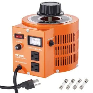 fathersdaygift VEVOR 2000VA Auto Variable Voltage Transformer, 15.3 Amp, 110V Input 0-130V Output AC Voltage Regulator Power Supply, with 4 Extra Fuses Thermal Control Switch for Home Industrial Office