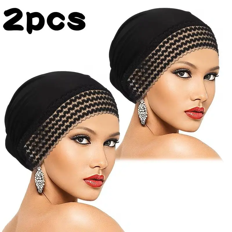 Humwam Women Full-Cover Sports Undercap for Hijab, Breathable Stretch Mesh Turban with Lace Edge, Non-Slip Hair Retention Cap for Muslim Daily Wear