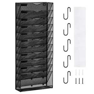 VEVOR File Wall Rack, TikTokShopBlackFriday, One-Piece 12 Pockets Mesh Wall File Holder, Wall Mounted Magazine Mail Paper & Document Storage Folder, Metal Wall File Organizer with Nametag Label, for Office Home & School