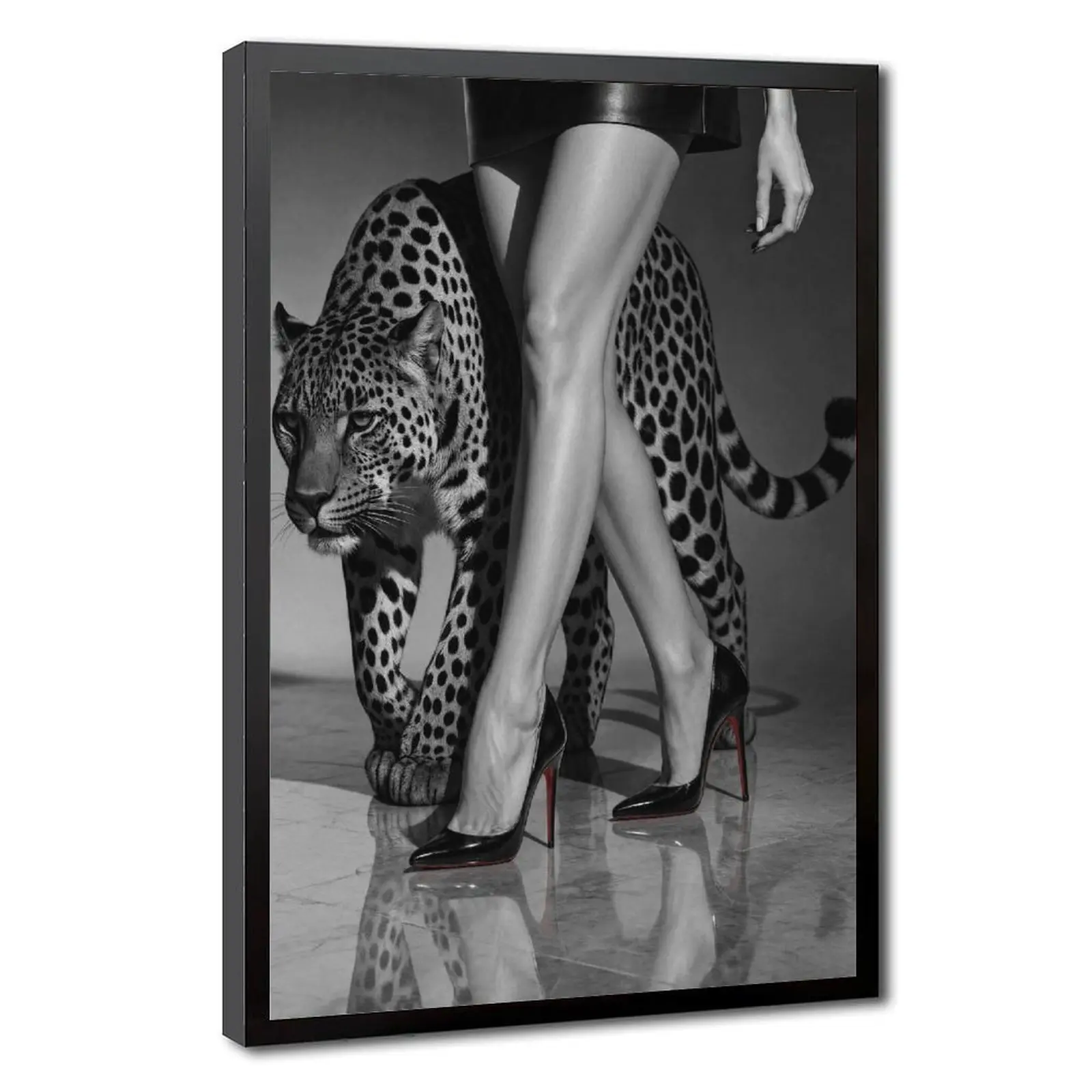 Luxury Leopard Canvas  Art, Fashion Editorial Poster, Black and White Chic Room Decor,  Glam  Art, Feminine Luxury Aesthetic Print，Black and White Glam Poster,  Feminine  Art