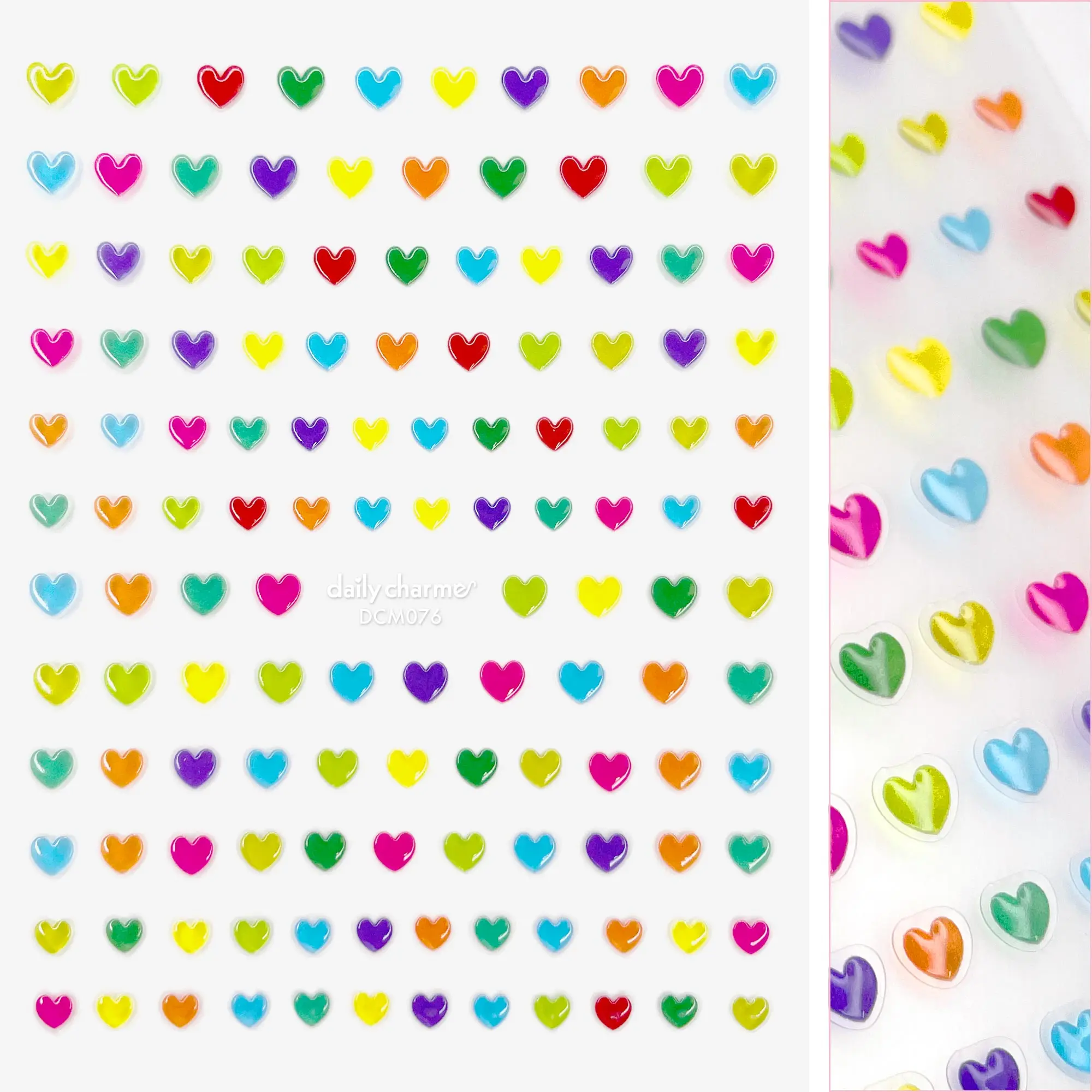 3D Embossed Nail Art Sticker / Rainbow Jelly Hearts