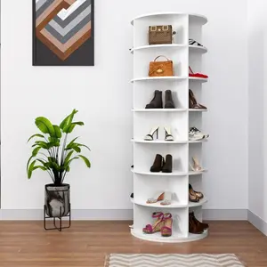 7/8Tier Rotating Shoe Rack Tower, Spinning Shoe Display Lazy Susan, Revolving 360 Shoe Rack Storage Round Carousel, Vertical Handbag Rotate Shoes Closet Organization (White) space-saving